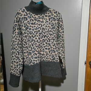 Marled Reunited Animal/Leopard Print Turtleneck Sweater Size M
